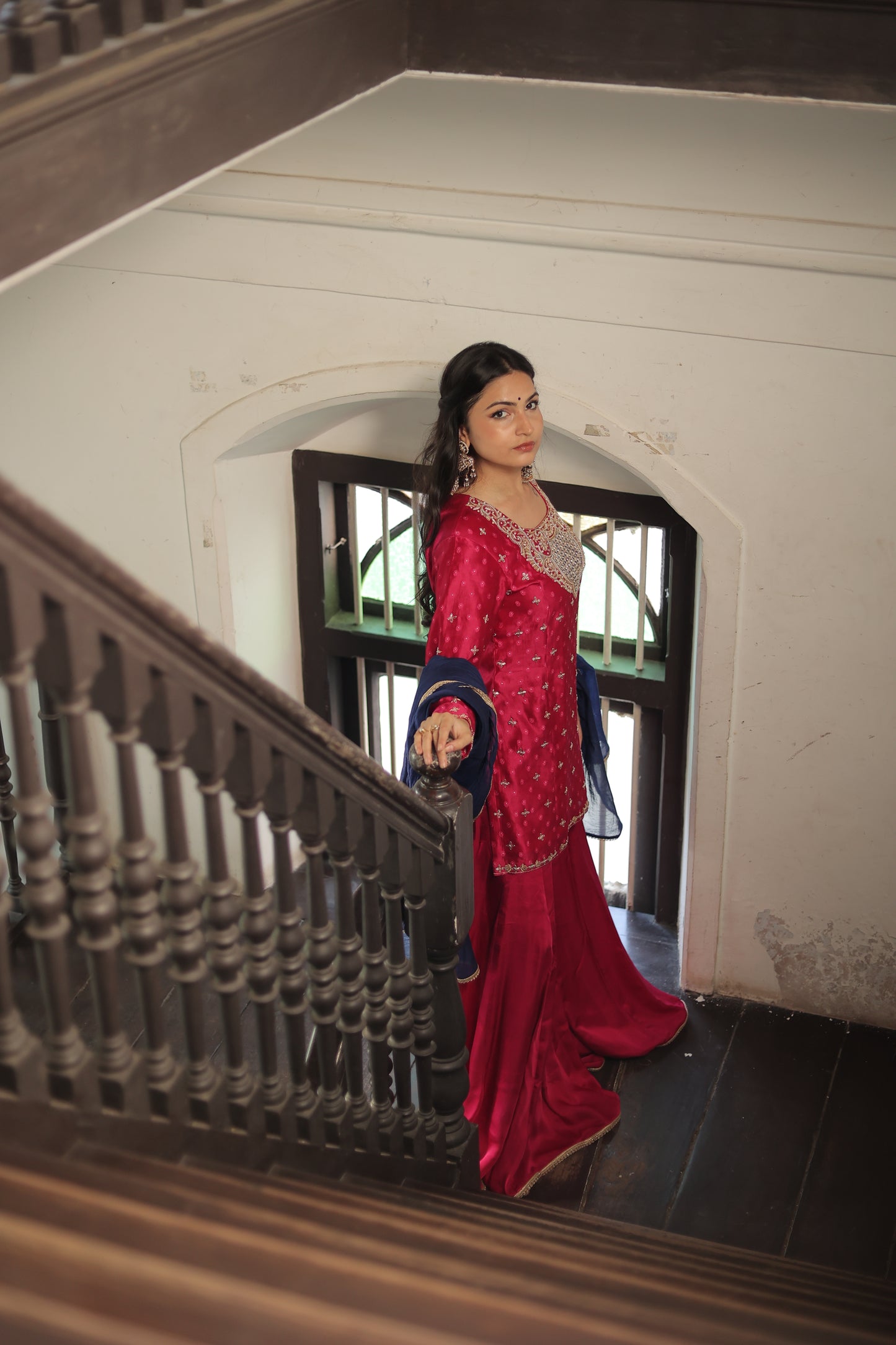 Rani Pink Kurta-Sharara Set With Dupatta