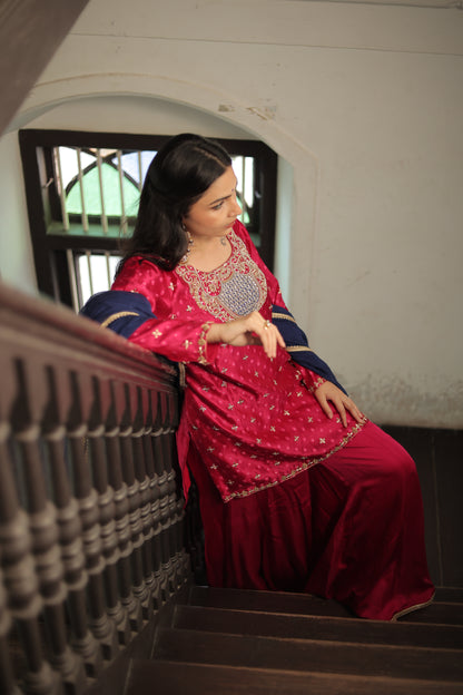 Rani Pink Kurta-Sharara Set With Dupatta