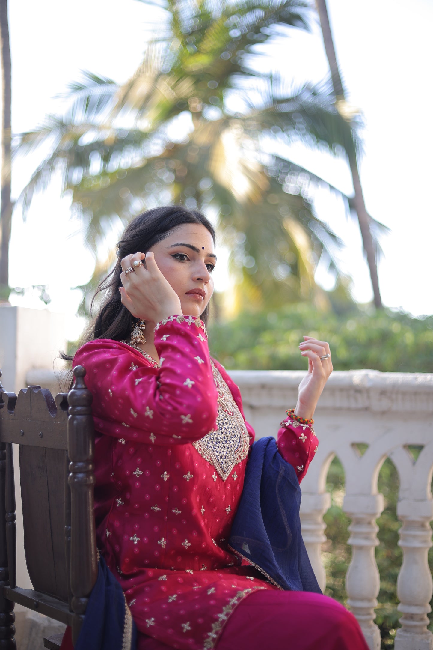 Rani Pink Kurta-Sharara Set With Dupatta