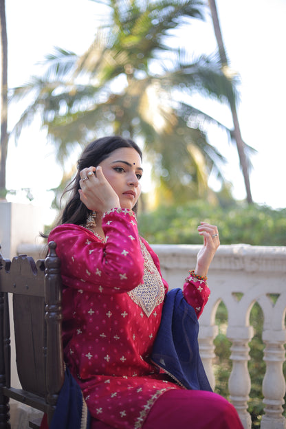 Rani Pink Kurta-Sharara Set With Dupatta
