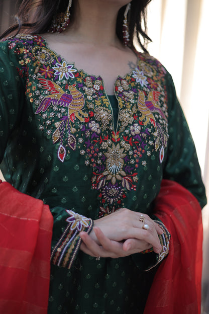 Green kurta-Sharara Set With Dupatta