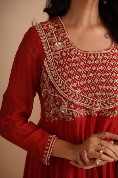 Red Anarkali Drees