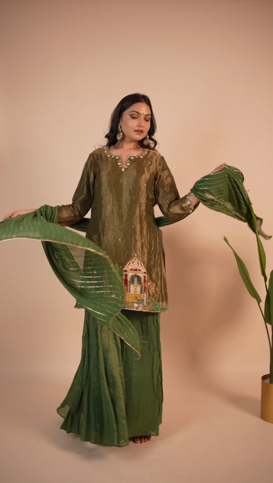 Green Kurta-Plazzo With Duppata