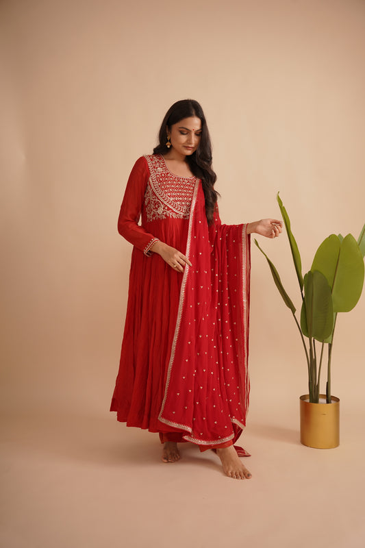 Red Anarkali Drees