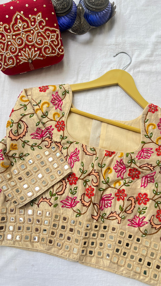cream floral khadi blouse