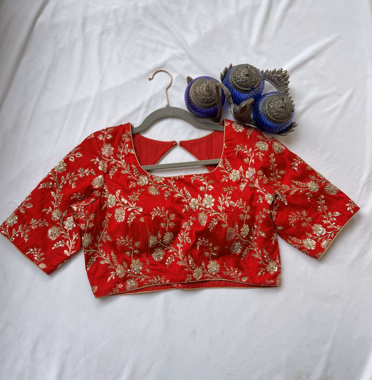 red zari blouse