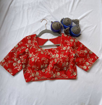 red zari blouse