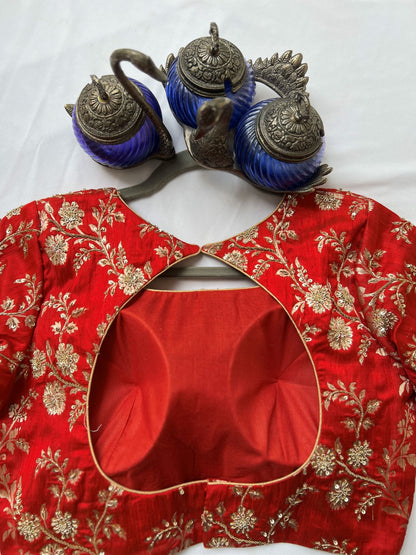 red zari blouse