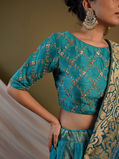 Pure Raw silk and Blue Banarasi Lehenga Choli