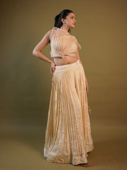 Cream Organza Crop top and Lehenga Indo Western