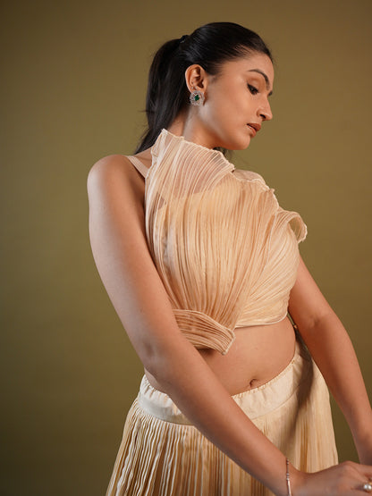 Cream Organza Crop top and Lehenga Indo Western