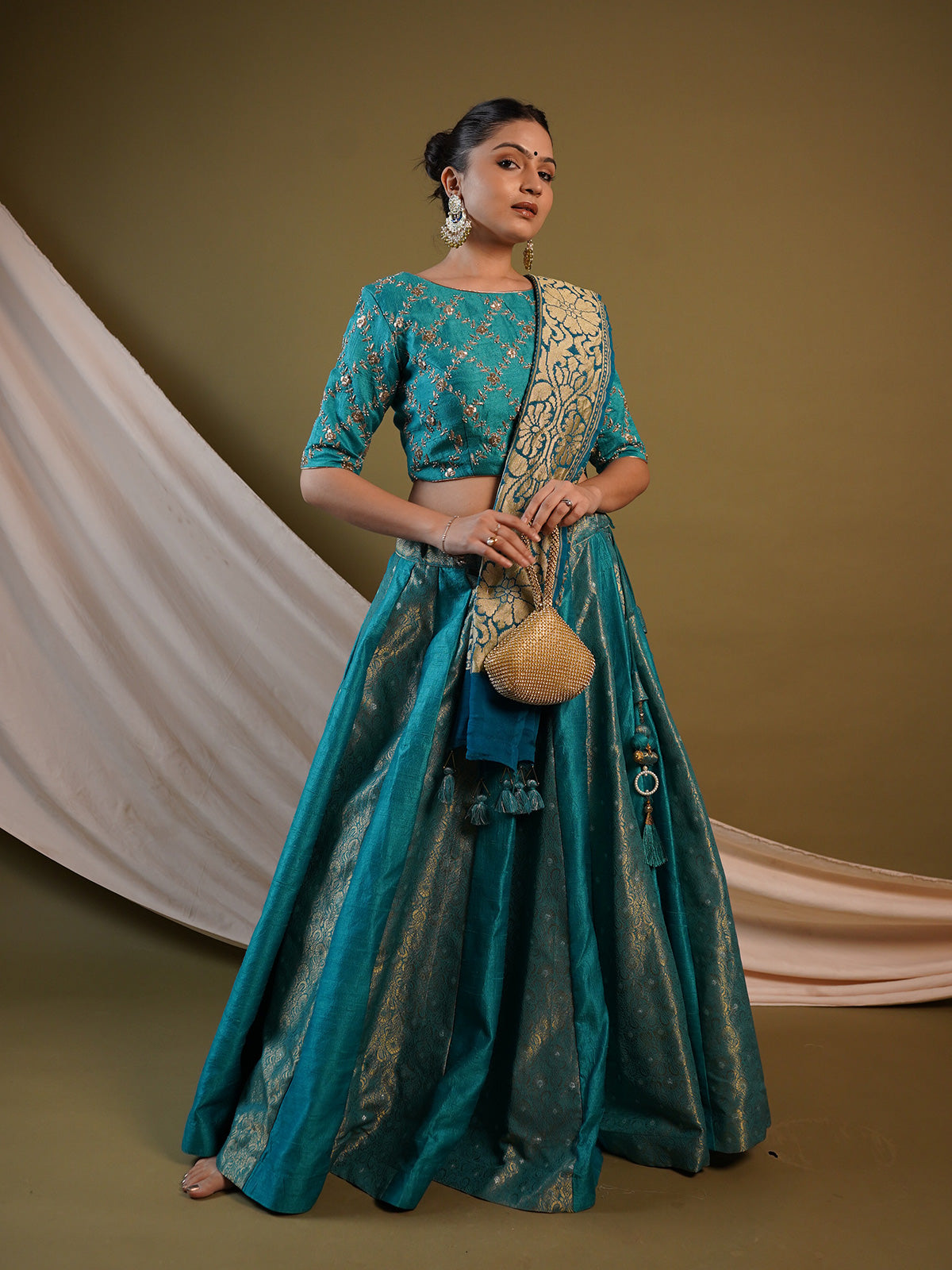 Pure Raw silk and Blue Banarasi Lehenga Choli
