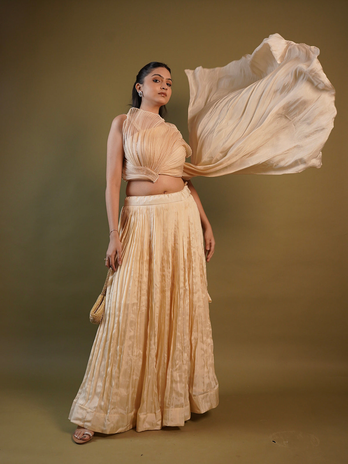 Cream Organza Crop top and Lehenga Indo Western