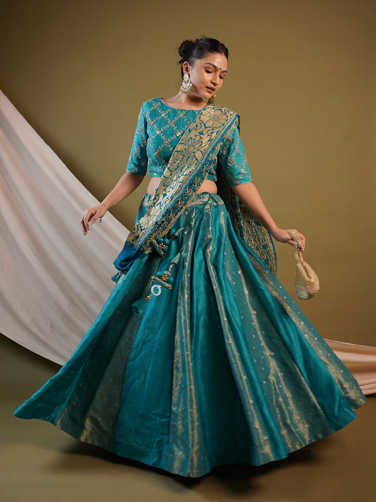 Pure Raw silk and Blue Banarasi Lehenga Choli