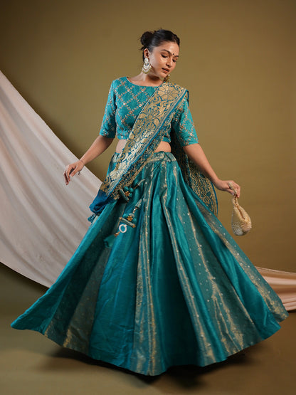 Pure Raw silk and Blue Banarasi Lehenga Choli