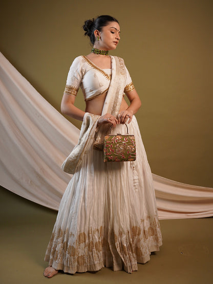 White and Gold Silk Banarasi Lehenga Choli