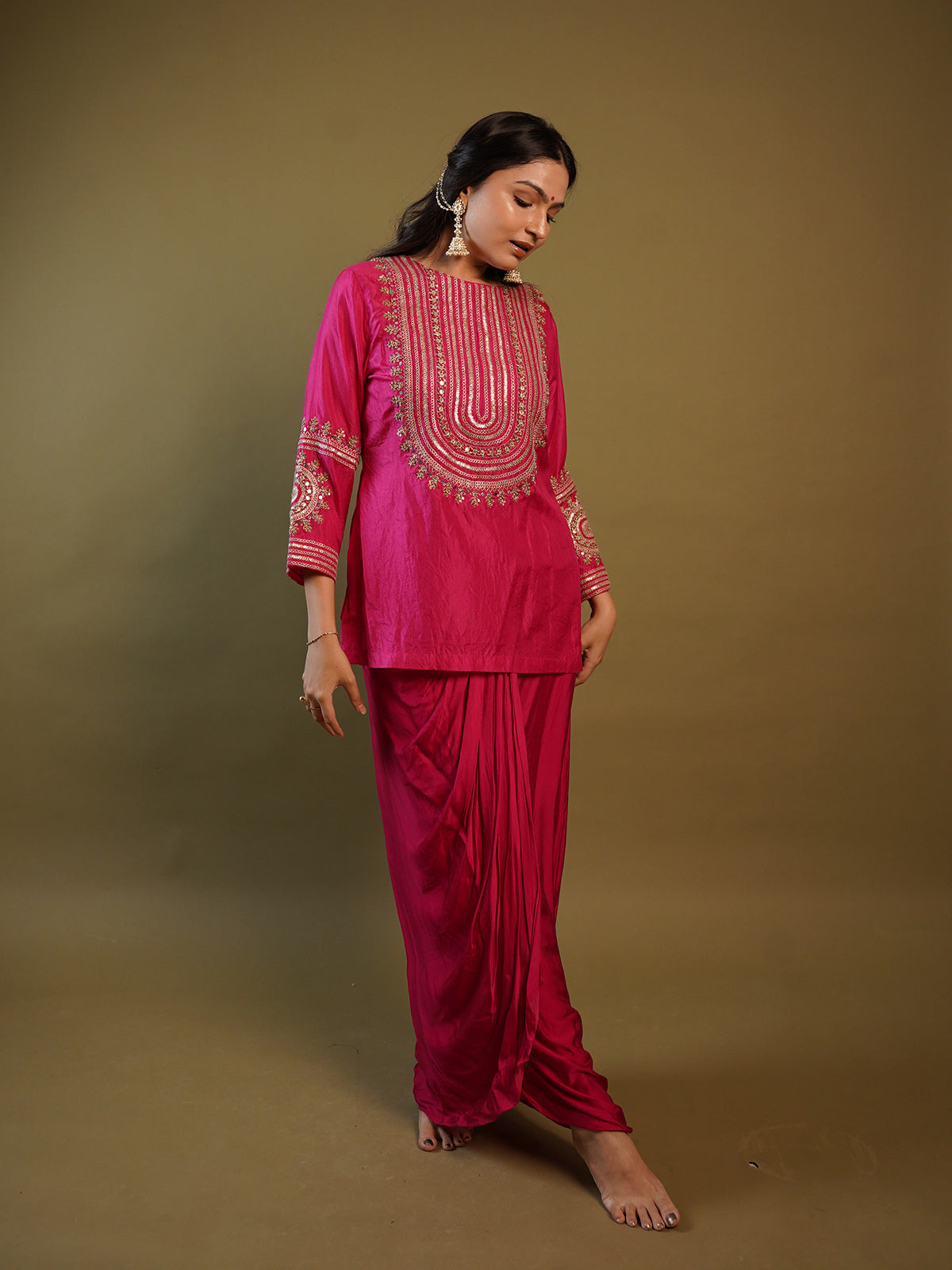 Heer Pink Draped Skirt And Tunic Indo Western