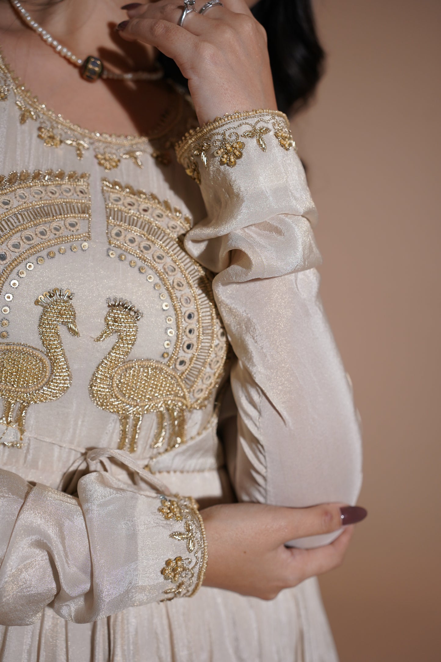 Mayurah Tisssue Silk Ivory Anarkali Dress
