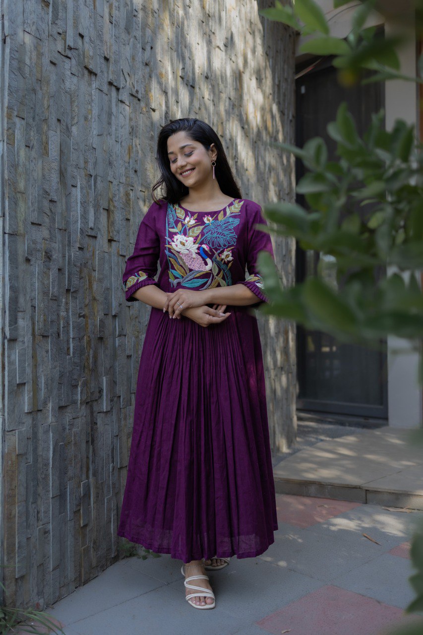 Wine Pleated Dress