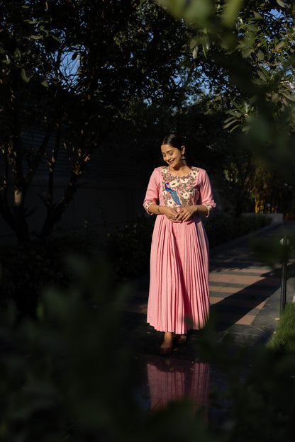 Baby-Pink pleated Khadi Dress