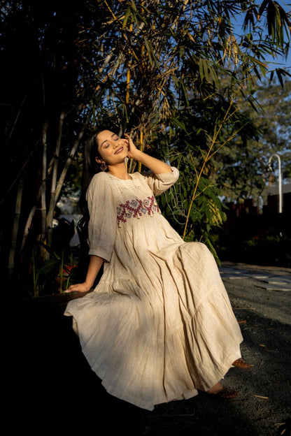 Cream Khadi Anarkali Dress