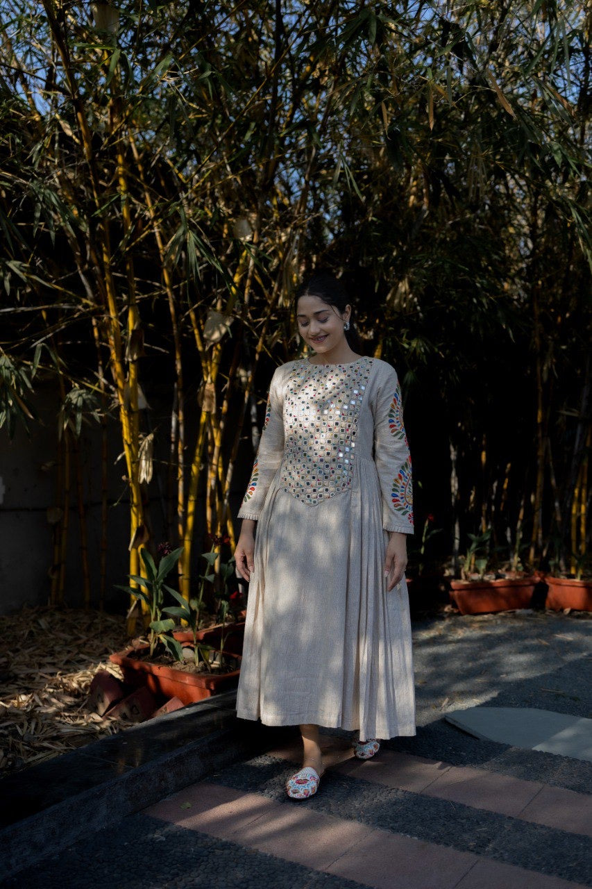 Cream Mirror Anarkali Dress