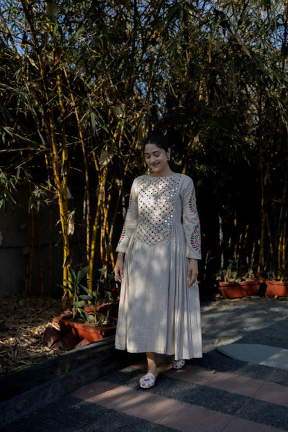 Cream Mirror Anarkali Dress