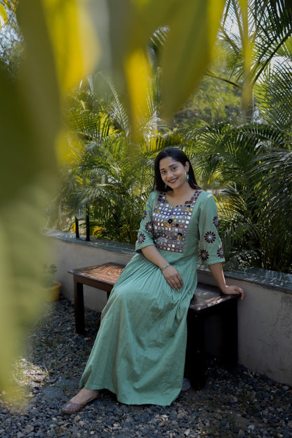 Green Pleated Mirror Dress