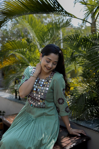 Green Pleated Mirror Dress