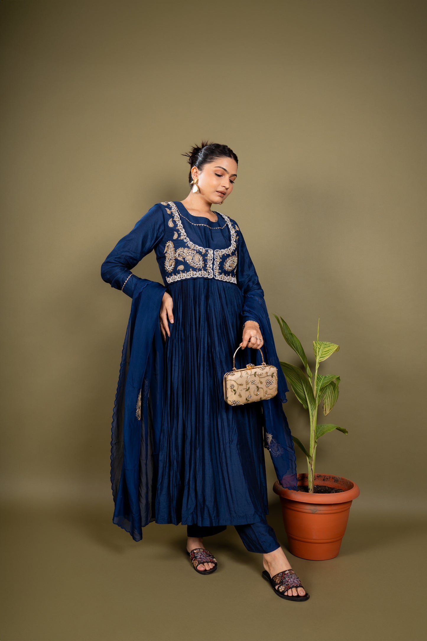 Navy Blue Anarkali Dress with Jacket