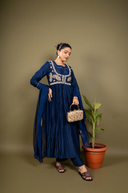 Navy Blue Anarkali Dress with Jacket
