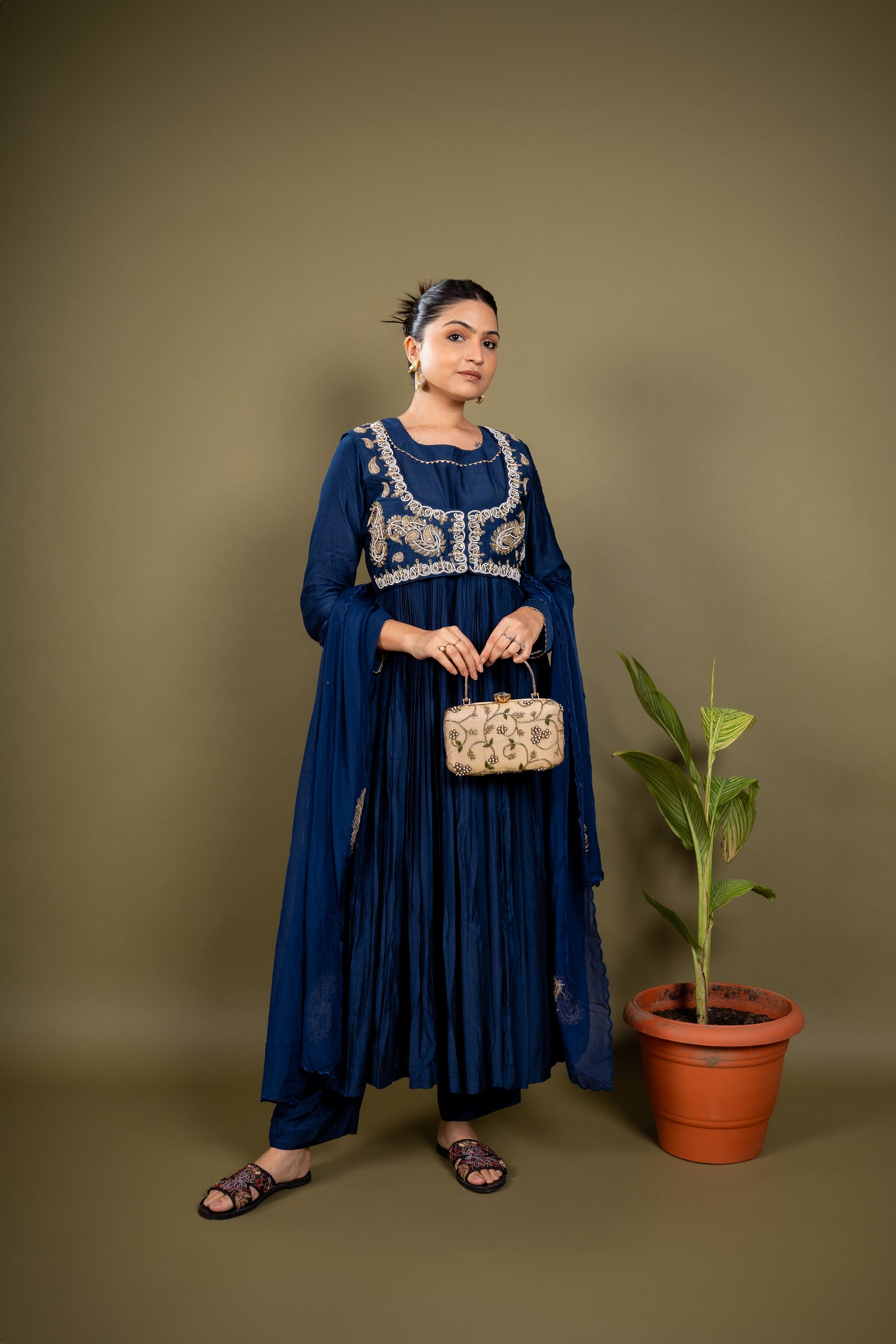 Navy Blue Anarkali Dress with Jacket