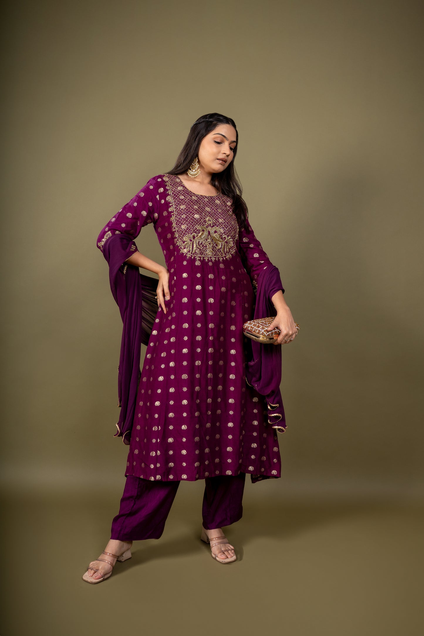 Swara purple Flat Raw silk  Indian Dress