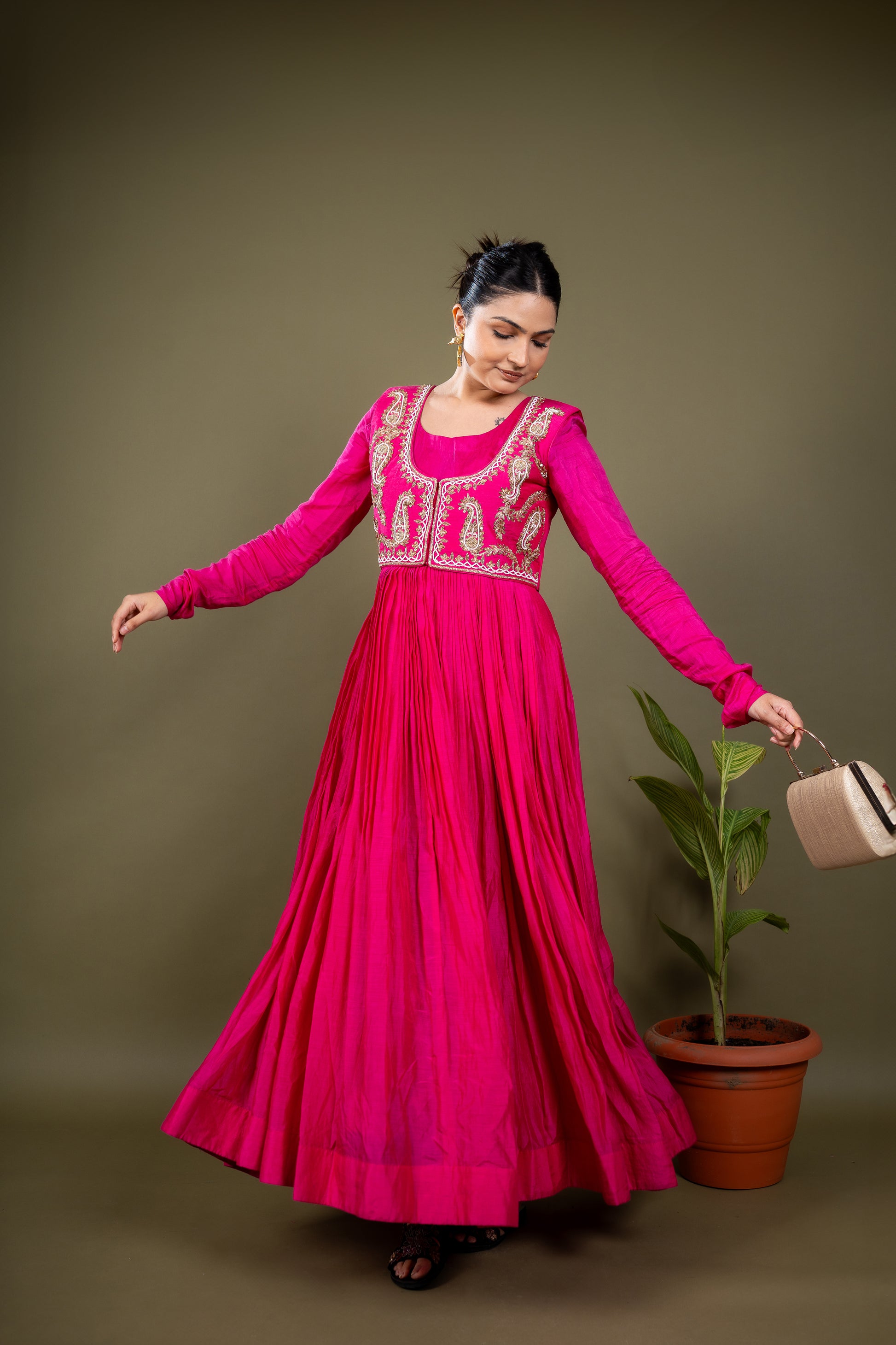 Magenta Pink Anarkali dress with Jacket S