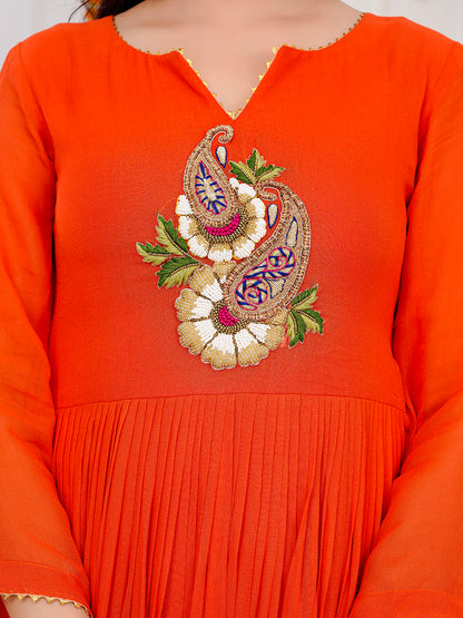 Orange Anarkali Kurti-Set With Duppata