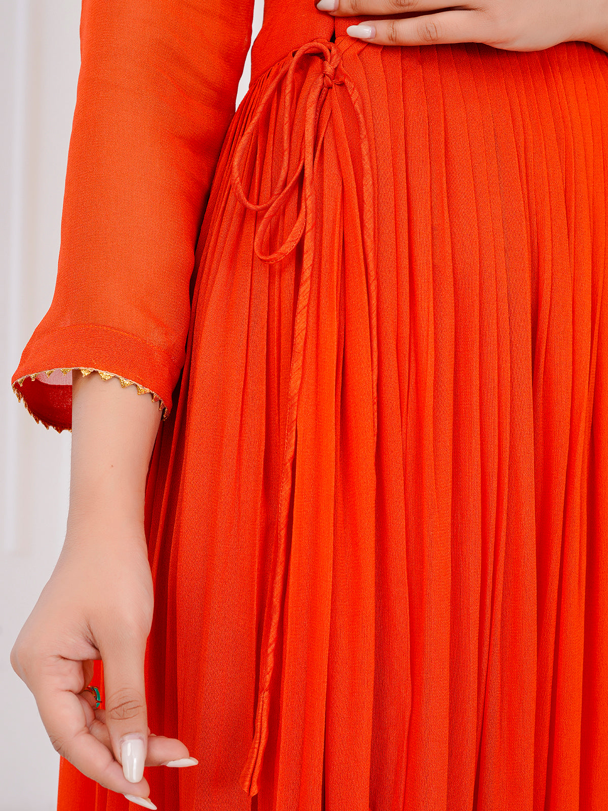 Orange Anarkali Kurti-Set With Duppata