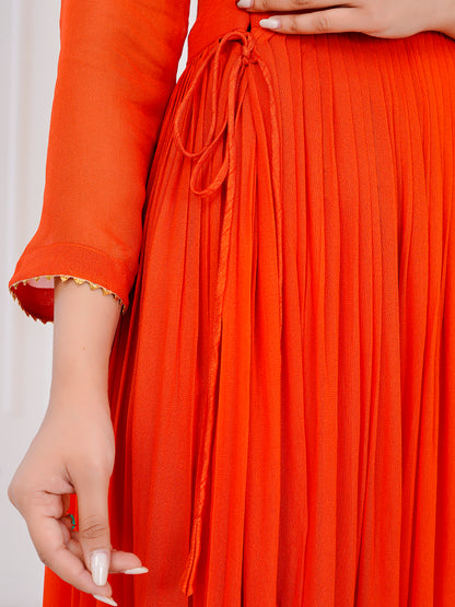 Orange Anarkali Kurti-Set With Duppata