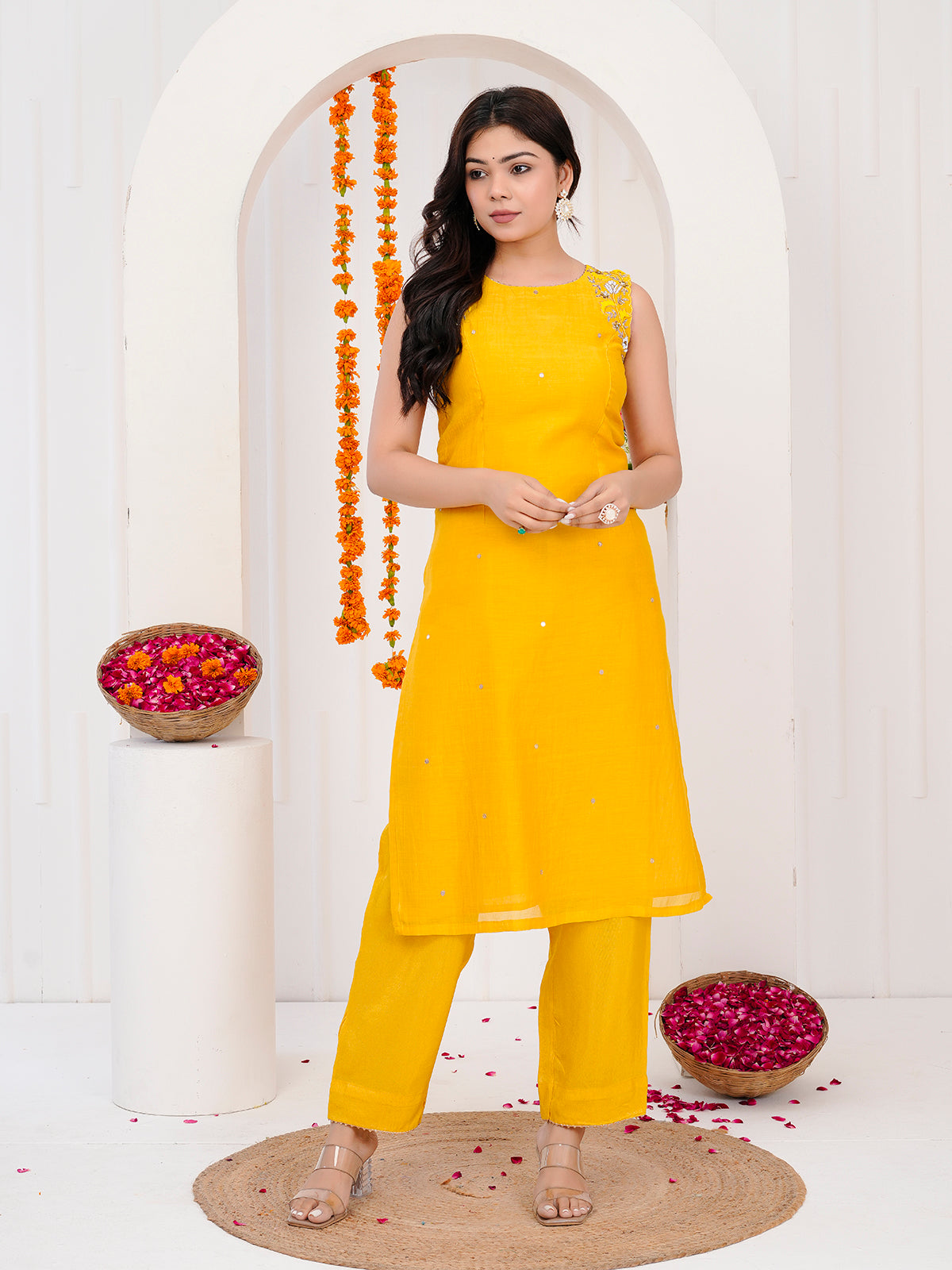 Yellow kurti-set with duppata