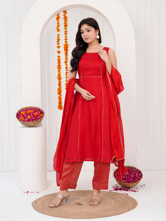 Red kurti-set with duppata