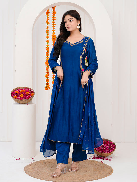 Blue kurti-set with duppata