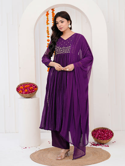 Purple kurti-set with Duppata