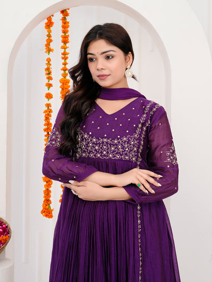 Purple kurti-set with Duppata