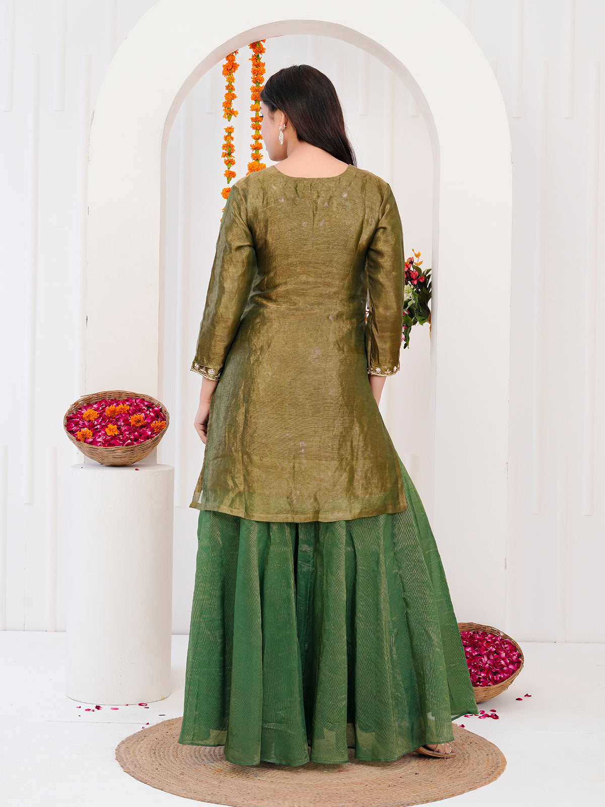 Green Kurta-Plazzo With Duppata