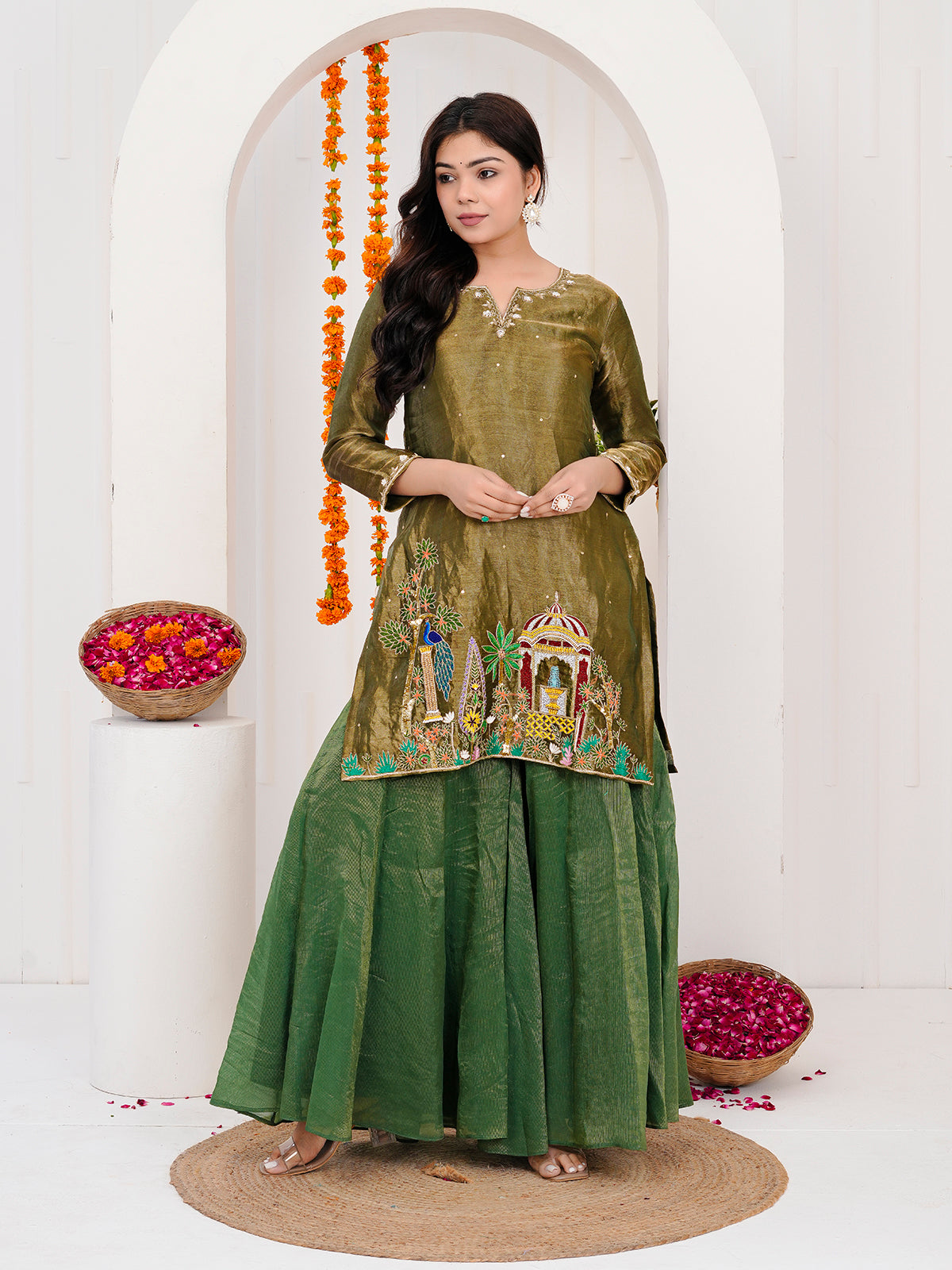 Green Kurta-Plazzo With Duppata