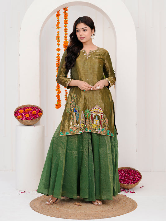 Green Kurta-Plazzo With Duppata