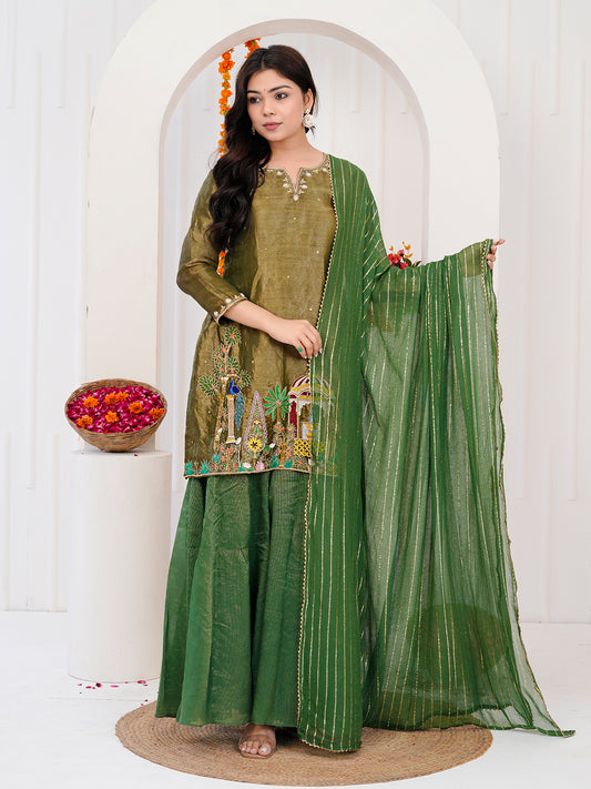Green Kurta-Plazzo With Duppata