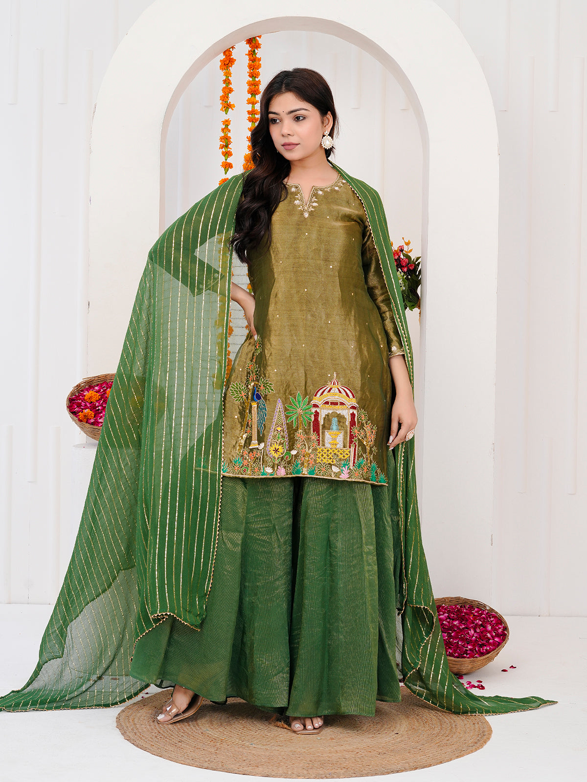 Green Kurta-Plazzo With Duppata