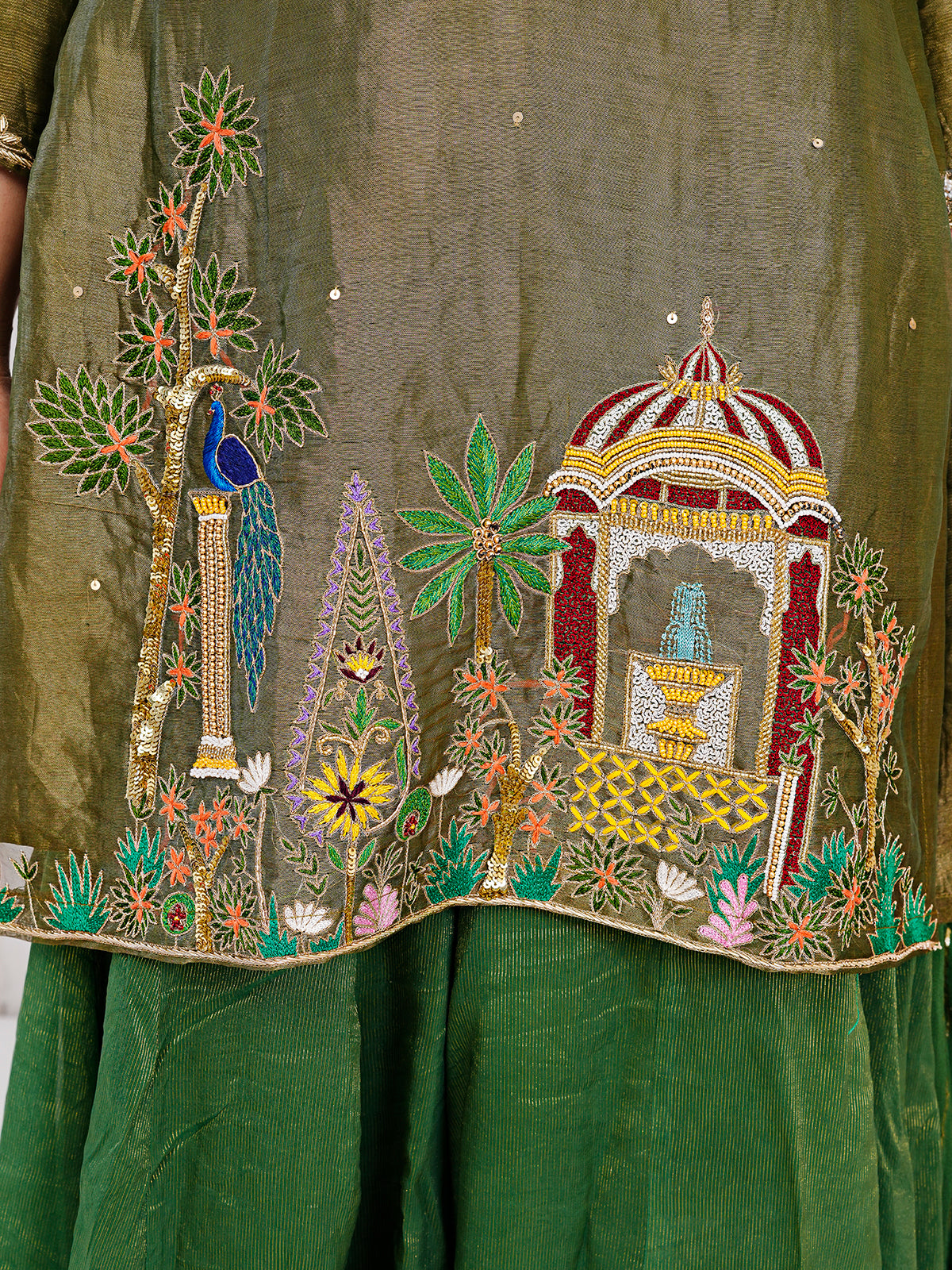 Green Kurta-Plazzo With Duppata