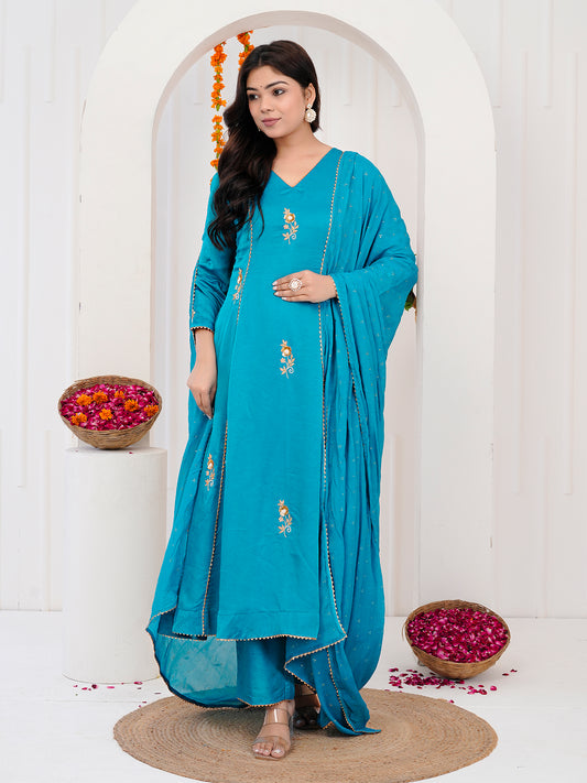 Sky Blue Kurti-Set With Duppata