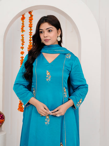 Sky Blue Kurti-Set With Duppata